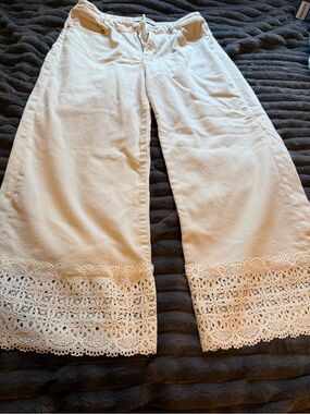 White Wide-Leg Jeans with Crochet Hem